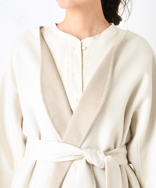 DouDou（ドゥドゥ）の「ノーカラーロングコート（その他アウター・レディース・ブラウン/オフホワイト・FREE）」の16枚目の写真