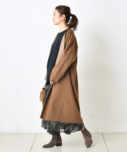 DouDou（ドゥドゥ）の「ノーカラーロングコート（その他アウター・レディース・ブラウン/オフホワイト・FREE）」の9枚目の写真