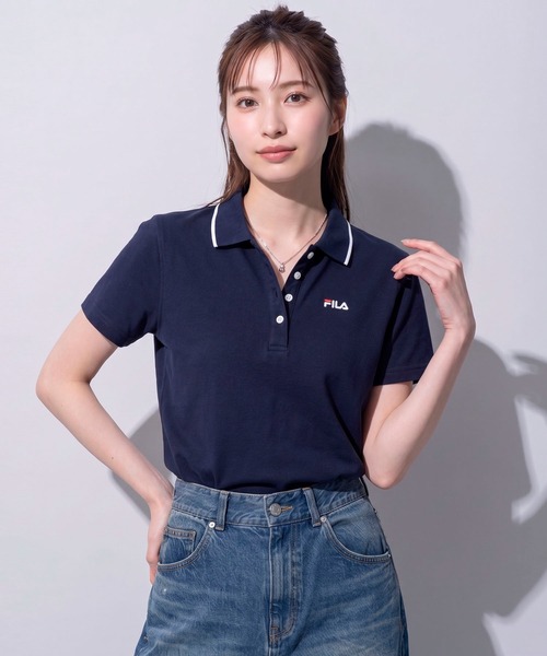 FILA（フィラ）の「FILA/フィラ ポロシャツ 半袖 UVカット 綿100％ 衿ライン ボタンダウン（ポロシャツ・レディース・ホワイト/ブラック/ネイビー/ピンク系その他/ベージュ/White/Navy/PINK/Black・L/M/LL/3L）」の7枚目の写真