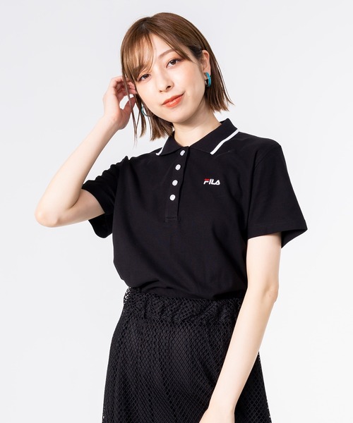 FILA（フィラ）の「FILA/フィラ ポロシャツ 半袖 UVカット 綿100％ 衿ライン ボタンダウン（ポロシャツ・レディース・ホワイト/ブラック/ネイビー/ピンク系その他/ベージュ/White/Navy/PINK/Black・L/M/LL/3L）」の3枚目の写真
