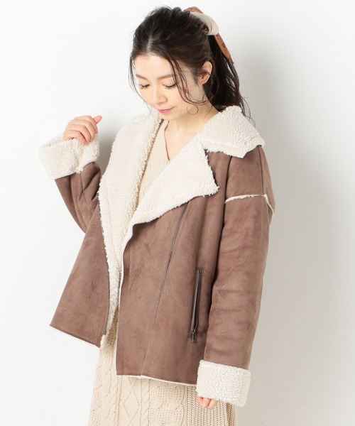 archives（アルシーヴ）の「ミディ丈ライダースムートン（ライダースジャケット・レディース・チャコールグレー/グレー系その他・MEDIUM）」の2枚目の写真