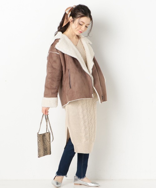 archives（アルシーヴ）の「ミディ丈ライダースムートン（ライダースジャケット・レディース・チャコールグレー/グレー系その他・MEDIUM）」の5枚目の写真