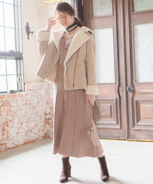 archives（アルシーヴ）の「ミディ丈ライダースムートン（ライダースジャケット・レディース・チャコールグレー/グレー系その他・MEDIUM）」の3枚目の写真