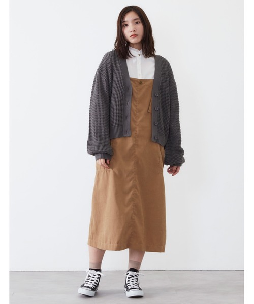POU DOU DOU(プードゥドゥ)の「透かしワッフル編みカーディガン(ニット/セーター・レディース・アイボリー/ダークグレー/キャメル・3)」の4枚目の写真