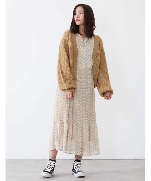 POU DOU DOU(プードゥドゥ)の「透かしワッフル編みカーディガン(ニット/セーター・レディース・アイボリー/ダークグレー/キャメル・3)」の13枚目の写真