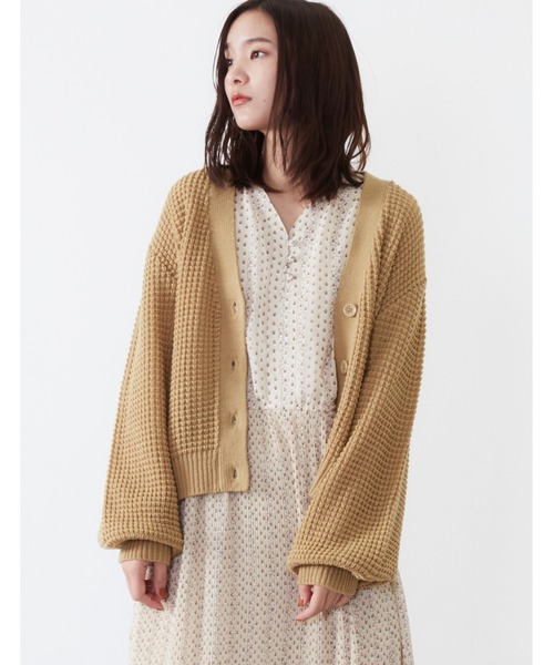 POU DOU DOU(プードゥドゥ)の「透かしワッフル編みカーディガン(ニット/セーター・レディース・アイボリー/ダークグレー/キャメル・3)」の14枚目の写真