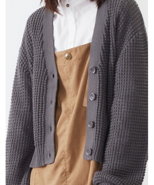 POU DOU DOU(プードゥドゥ)の「透かしワッフル編みカーディガン(ニット/セーター・レディース・アイボリー/ダークグレー/キャメル・3)」の19枚目の写真