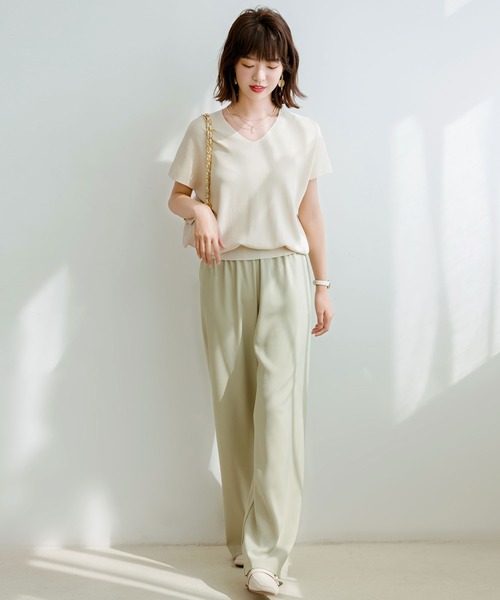 SAISON DE PAPILLON(セゾンドパピヨン)の「細見え脚長ワイドパンツ(スラックス・レディース・ブラック/ベージュ/キャメル/グリーン/ダークベージュ/ブルー/グレー・S/M/L/XL)」の21枚目の写真
