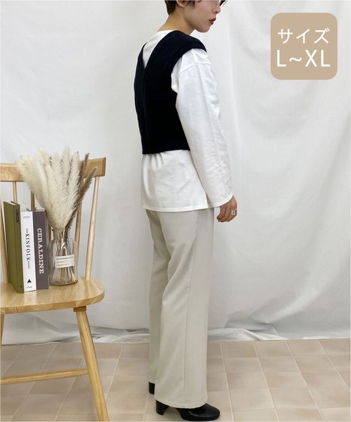 apres jour mignon(アプレジュールミニョン)の「【大きいサイズ】ケーブルベスト×ロンTセット【ZOZOTOWN限定アイテム】(Tシャツ/カットソー・レディース・ダークブラウン/ライトベージュ/ブラック・X-LARGE)」の9枚目の写真