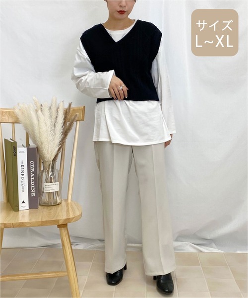 apres jour mignon(アプレジュールミニョン)の「【大きいサイズ】ケーブルベスト×ロンTセット【ZOZOTOWN限定アイテム】(Tシャツ/カットソー・レディース・ダークブラウン/ライトベージュ/ブラック・X-LARGE)」の8枚目の写真