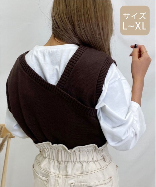 apres jour mignon(アプレジュールミニョン)の「【大きいサイズ】ケーブルベスト×ロンTセット【ZOZOTOWN限定アイテム】(Tシャツ/カットソー・レディース・ダークブラウン/ライトベージュ/ブラック・X-LARGE)」の13枚目の写真