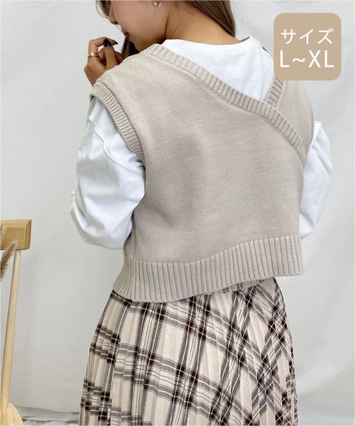 apres jour mignon(アプレジュールミニョン)の「【大きいサイズ】ケーブルベスト×ロンTセット【ZOZOTOWN限定アイテム】(Tシャツ/カットソー・レディース・ダークブラウン/ライトベージュ/ブラック・X-LARGE)」の19枚目の写真