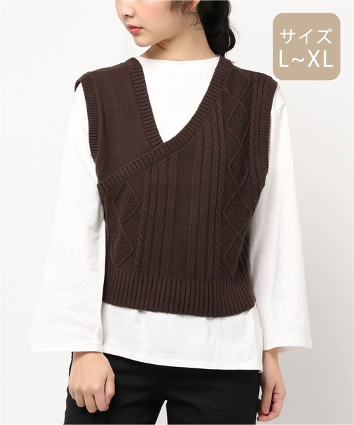 apres jour mignon(アプレジュールミニョン)の「【大きいサイズ】ケーブルベスト×ロンTセット【ZOZOTOWN限定アイテム】(Tシャツ/カットソー・レディース・ダークブラウン/ライトベージュ/ブラック・X-LARGE)」の21枚目の写真