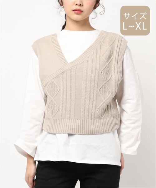 apres jour mignon(アプレジュールミニョン)の「【大きいサイズ】ケーブルベスト×ロンTセット【ZOZOTOWN限定アイテム】(Tシャツ/カットソー・レディース・ダークブラウン/ライトベージュ/ブラック・X-LARGE)」の22枚目の写真