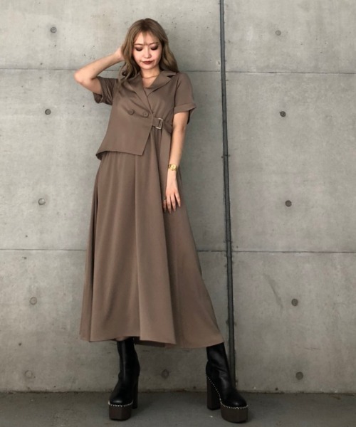 ENVYM（アンビー）の「ジャケットレイヤーライクＯＰ（ワンピース・レディース・ブラック/ベージュ/カーキ・FREE）」の11枚目の写真