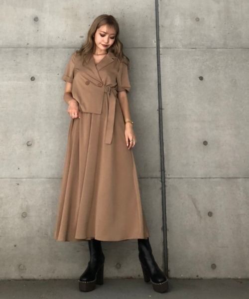 ENVYM（アンビー）の「ジャケットレイヤーライクＯＰ（ワンピース・レディース・ブラック/ベージュ/カーキ・FREE）」の8枚目の写真