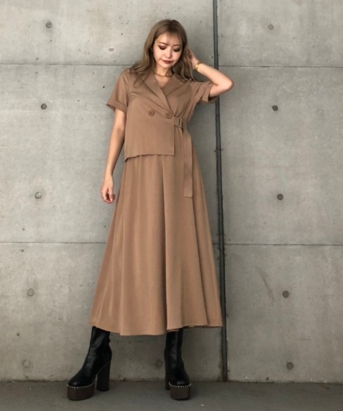 ENVYM（アンビー）の「ジャケットレイヤーライクＯＰ（ワンピース・レディース・ブラック/ベージュ/カーキ・FREE）」の6枚目の写真