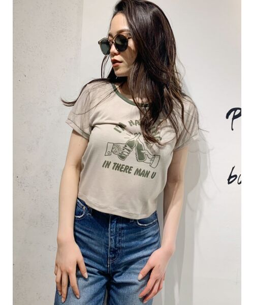 GYDA（ジェイダ）の「Im hangingリンガーショートTシャツ（Tシャツ/カットソー・レディース・チャコールグレー/ベージュ/オフホワイト・FREE）」の13枚目の写真