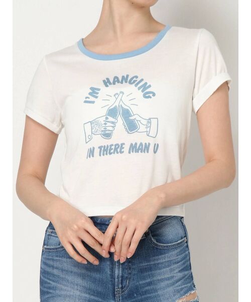 GYDA（ジェイダ）の「Im hangingリンガーショートTシャツ（Tシャツ/カットソー・レディース・チャコールグレー/ベージュ/オフホワイト・FREE）」の18枚目の写真