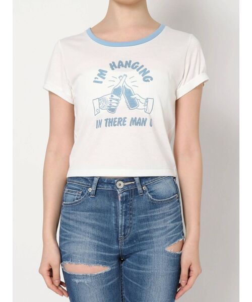 GYDA（ジェイダ）の「Im hangingリンガーショートTシャツ（Tシャツ/カットソー・レディース・チャコールグレー/ベージュ/オフホワイト・FREE）」の16枚目の写真