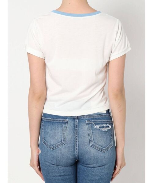 GYDA（ジェイダ）の「Im hangingリンガーショートTシャツ（Tシャツ/カットソー・レディース・チャコールグレー/ベージュ/オフホワイト・FREE）」の7枚目の写真