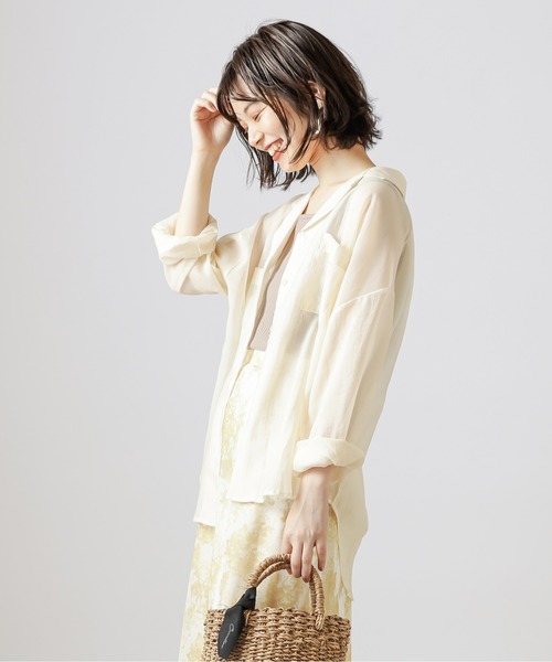 natural couture（ナチュラルクチュール）の「【WEB限定】シアー開襟シャツ＋リブタンクSET（シャツ/ブラウス・レディース・ベージュ/オレンジ/アイボリー/ミント・FREE）」の13枚目の写真