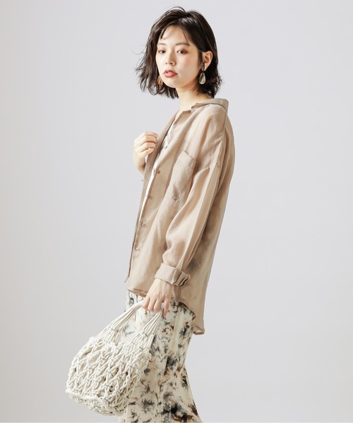 natural couture（ナチュラルクチュール）の「【WEB限定】シアー開襟シャツ＋リブタンクSET（シャツ/ブラウス・レディース・ベージュ/オレンジ/アイボリー/ミント・FREE）」の10枚目の写真