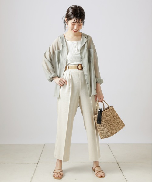 natural couture（ナチュラルクチュール）の「【WEB限定】シアー開襟シャツ＋リブタンクSET（シャツ/ブラウス・レディース・ベージュ/オレンジ/アイボリー/ミント・FREE）」の14枚目の写真