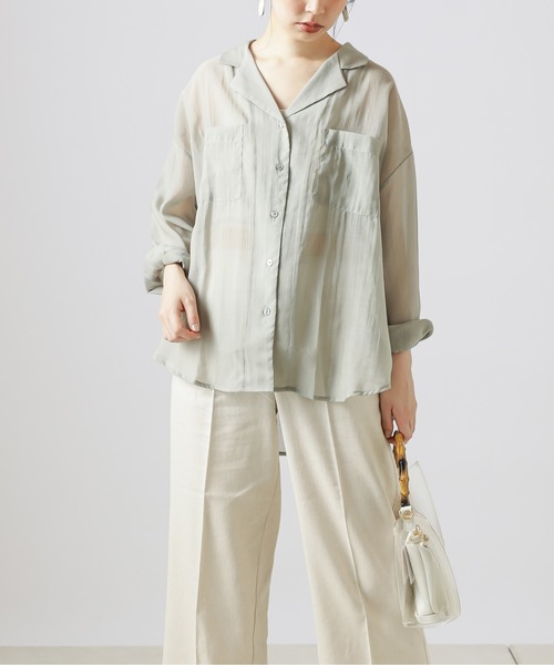 natural couture（ナチュラルクチュール）の「【WEB限定】シアー開襟シャツ＋リブタンクSET（シャツ/ブラウス・レディース・ベージュ/オレンジ/アイボリー/ミント・FREE）」の22枚目の写真