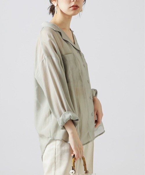 natural couture（ナチュラルクチュール）の「【WEB限定】シアー開襟シャツ＋リブタンクSET（シャツ/ブラウス・レディース・ベージュ/オレンジ/アイボリー/ミント・FREE）」の18枚目の写真