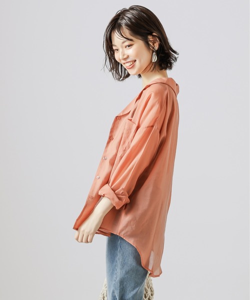 natural couture（ナチュラルクチュール）の「【WEB限定】シアー開襟シャツ＋リブタンクSET（シャツ/ブラウス・レディース・ベージュ/オレンジ/アイボリー/ミント・FREE）」の8枚目の写真