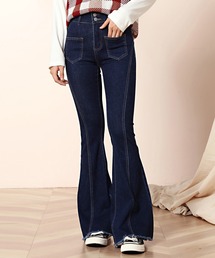 DAY CLOSET | レディース 裾フリンジハイウエストフレアデニムパンツ(デニムパンツ)