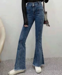 DAY CLOSET | レディース 裾フリンジハイウエストフレアデニムパンツ(デニムパンツ)