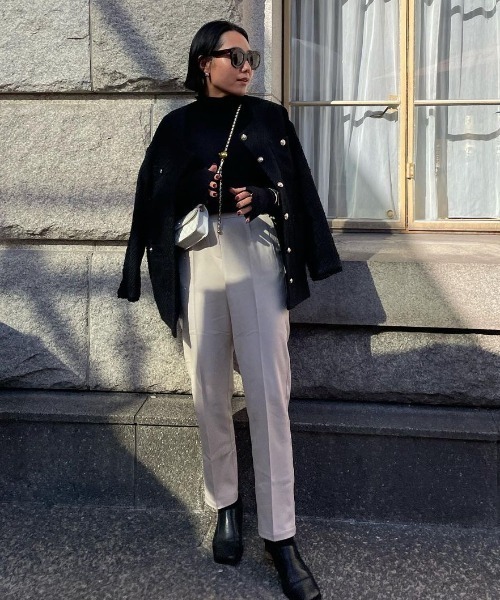 Re:EDIT（リエディ）の「[低身長/大きいサイズ有]裏微起毛テーパードパンツ（スラックス・レディース・ブラック/パープル/ブルー/アイボリー/モカ/ライム/ブラウン/グリーン/ピンク/ラベンダー/チャコールグレー/ベージュ系・SMALL/MEDIUM/LARGE/AL/AM/AS/X-LARGE/ALL）」の19枚目の写真