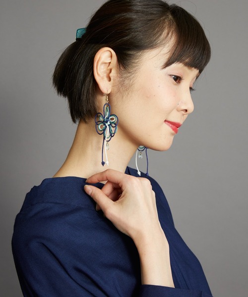 カヤ（カヤ）の「【カヤ】組み花ピアス（ピアス（両耳用）・レディース・エンジ/ブルー/モスグリーン・FREE）」の9枚目の写真