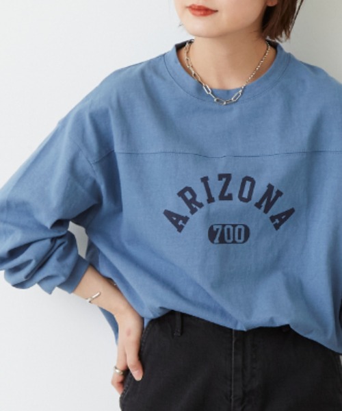 Auntie Rosa Holiday（アンティローザホリデー）の「フットボールロゴロングTシャツ（Tシャツ/カットソー・レディース・ホワイト/チャコールグレー/ベージュ/ブルー・FREE）」の4枚目の写真