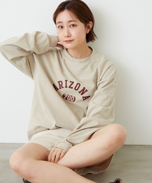 Auntie Rosa Holiday（アンティローザホリデー）の「フットボールロゴロングTシャツ（Tシャツ/カットソー・レディース・ホワイト/チャコールグレー/ベージュ/ブルー・FREE）」の11枚目の写真