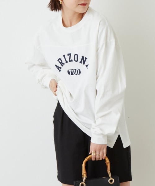 Auntie Rosa Holiday（アンティローザホリデー）の「フットボールロゴロングTシャツ（Tシャツ/カットソー・レディース・ホワイト/チャコールグレー/ベージュ/ブルー・FREE）」の5枚目の写真