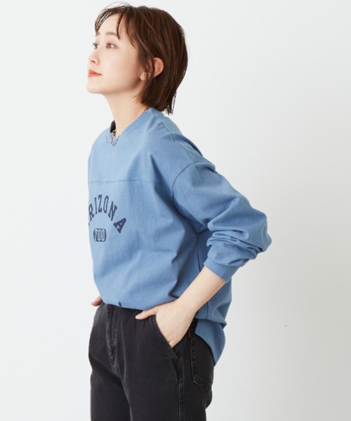Auntie Rosa Holiday（アンティローザホリデー）の「フットボールロゴロングTシャツ（Tシャツ/カットソー・レディース・ホワイト/チャコールグレー/ベージュ/ブルー・FREE）」の13枚目の写真