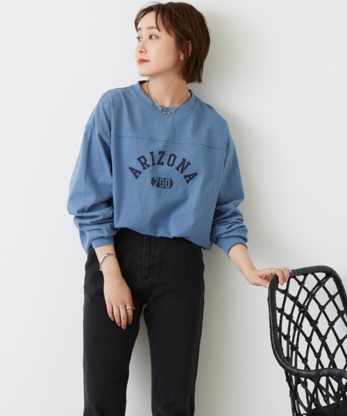Auntie Rosa Holiday（アンティローザホリデー）の「フットボールロゴロングTシャツ（Tシャツ/カットソー・レディース・ホワイト/チャコールグレー/ベージュ/ブルー・FREE）」の8枚目の写真