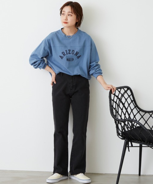 Auntie Rosa Holiday（アンティローザホリデー）の「フットボールロゴロングTシャツ（Tシャツ/カットソー・レディース・ホワイト/チャコールグレー/ベージュ/ブルー・FREE）」の14枚目の写真