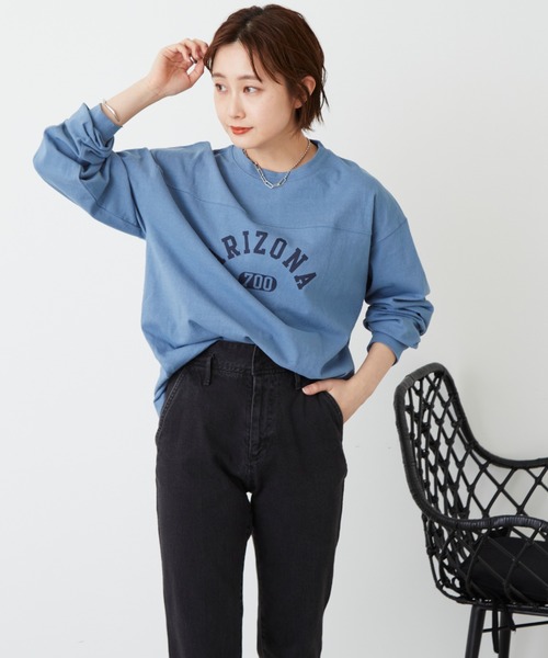 Auntie Rosa Holiday（アンティローザホリデー）の「フットボールロゴロングTシャツ（Tシャツ/カットソー・レディース・ホワイト/チャコールグレー/ベージュ/ブルー・FREE）」の19枚目の写真