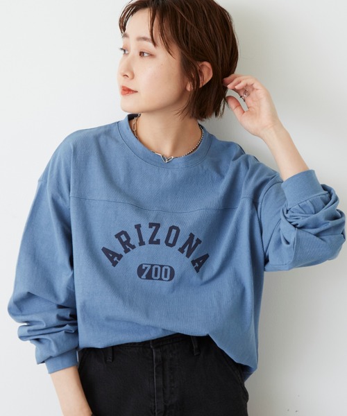 Auntie Rosa Holiday（アンティローザホリデー）の「フットボールロゴロングTシャツ（Tシャツ/カットソー・レディース・ホワイト/チャコールグレー/ベージュ/ブルー・FREE）」の7枚目の写真