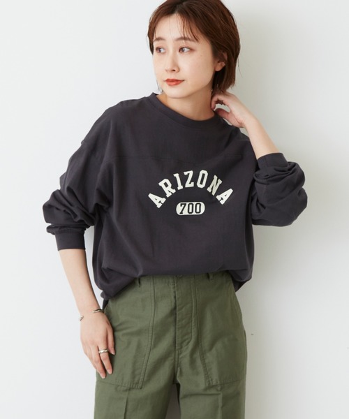 Auntie Rosa Holiday（アンティローザホリデー）の「フットボールロゴロングTシャツ（Tシャツ/カットソー・レディース・ホワイト/チャコールグレー/ベージュ/ブルー・FREE）」の9枚目の写真
