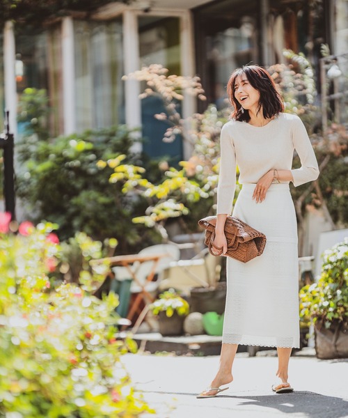 RIVE DROITE（リヴドロワ）の「クロシェ風レースナロースカート（スカート・レディース・ホワイト/ブラック・38/36）」の3枚目の写真