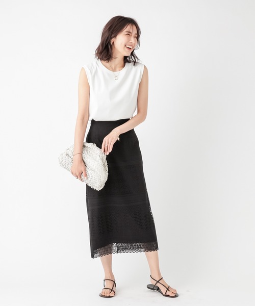 RIVE DROITE（リヴドロワ）の「クロシェ風レースナロースカート（スカート・レディース・ホワイト/ブラック・38/36）」の13枚目の写真