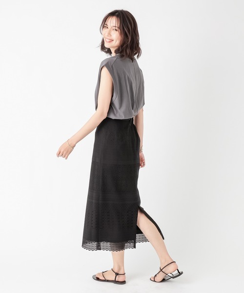 RIVE DROITE（リヴドロワ）の「クロシェ風レースナロースカート（スカート・レディース・ホワイト/ブラック・38/36）」の9枚目の写真