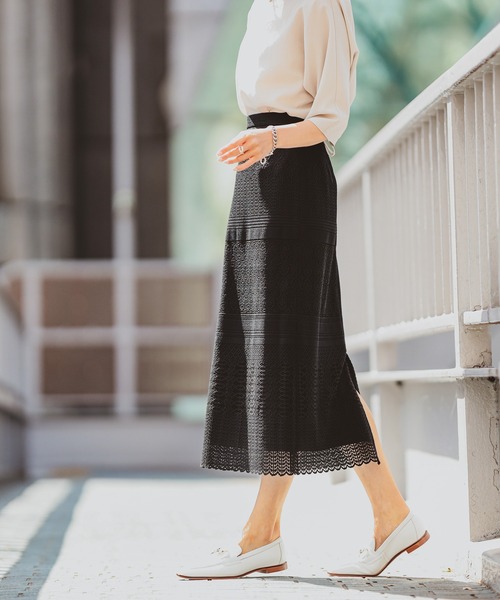 RIVE DROITE（リヴドロワ）の「クロシェ風レースナロースカート（スカート・レディース・ホワイト/ブラック・38/36）」の4枚目の写真