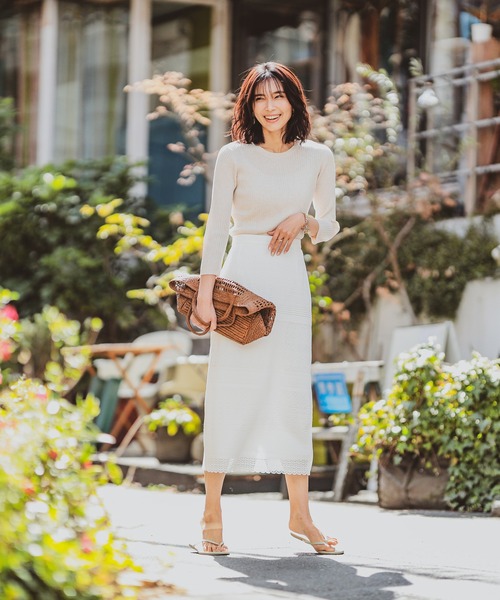 RIVE DROITE（リヴドロワ）の「クロシェ風レースナロースカート（スカート・レディース・ホワイト/ブラック・38/36）」の7枚目の写真