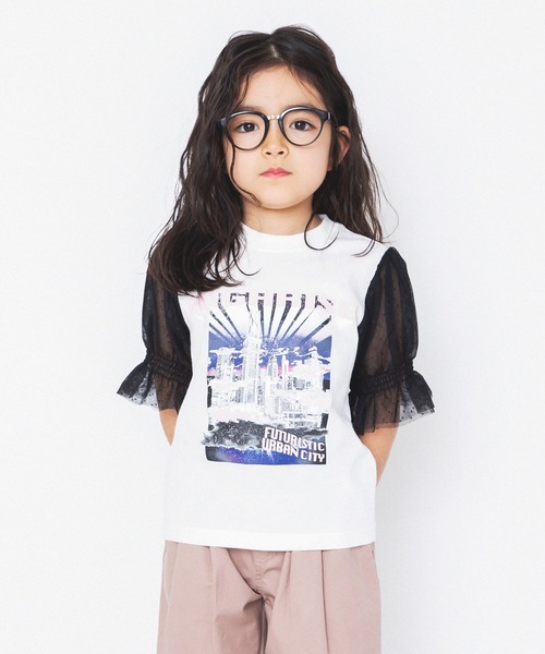 RADCHAP(ラッドチャップ)の「ボリューム袖リメイク風半袖Tシャツ(Tシャツ/カットソー・キッズ・ブラック/オフホワイト・140cm/150cm/120cm/130cm/100cm/110cm/90cm)」の1枚目の写真